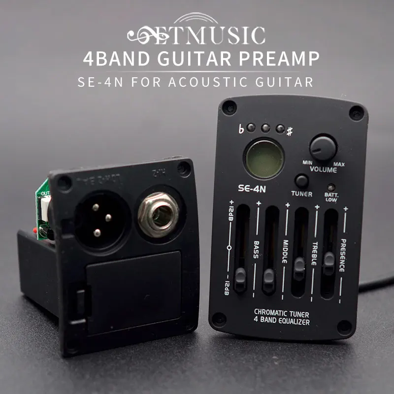 Preamp de guitarra acústica com sintonizador LCD, equalizador EQ, Pickup Piezo, peças e acessórios de guitarra, SE-4N, 4 bandas