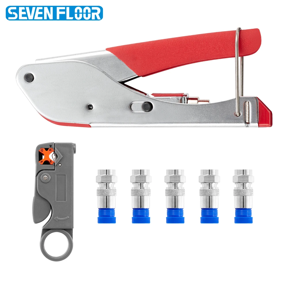 Koaxialkabel-Crimper-Set, Koaxialkabel RG6 Kompressionswerkzeug-Set mit 5 Stück F RG6-Anschlüssen, Abisolierwerkzeug für Kabel-Koaxialkabel – Detail 2