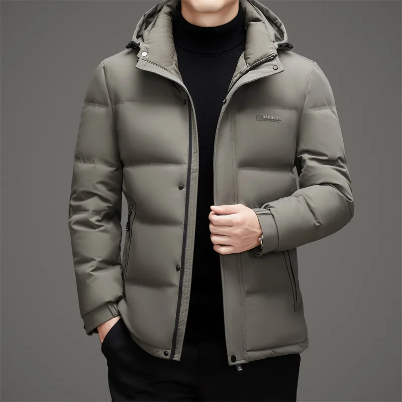 

Stylish Men Winter Puffer Parkas Black Gray Down Basic Coat With Detachable Hood Design Thic Warm Outerwear Male Thermal Clothes