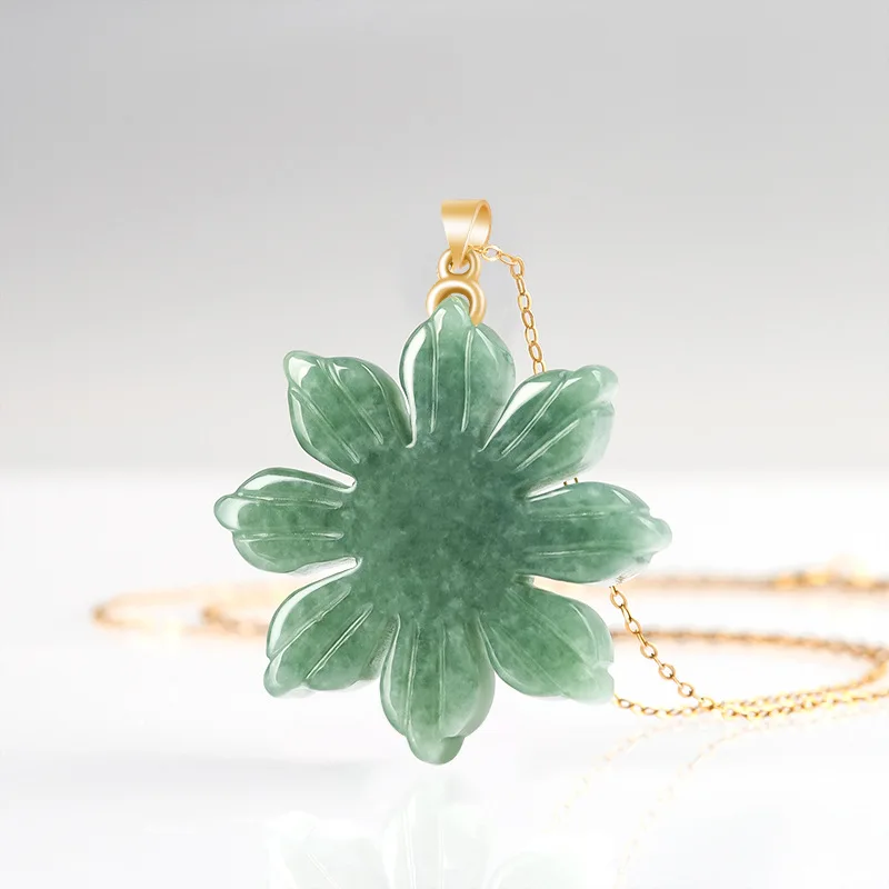 Ade Sunflower Pendant Necklace S925 Silver Buckle Silver Chain Women's Jade Pendant Jade Ware Soothing Improve Sleep Accessories