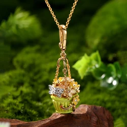 Fashion Butterfly Enamel Flower Basket Pendant Necklace for Women Elegant Party Jewelry Keychain Pendant Halloween Gifts