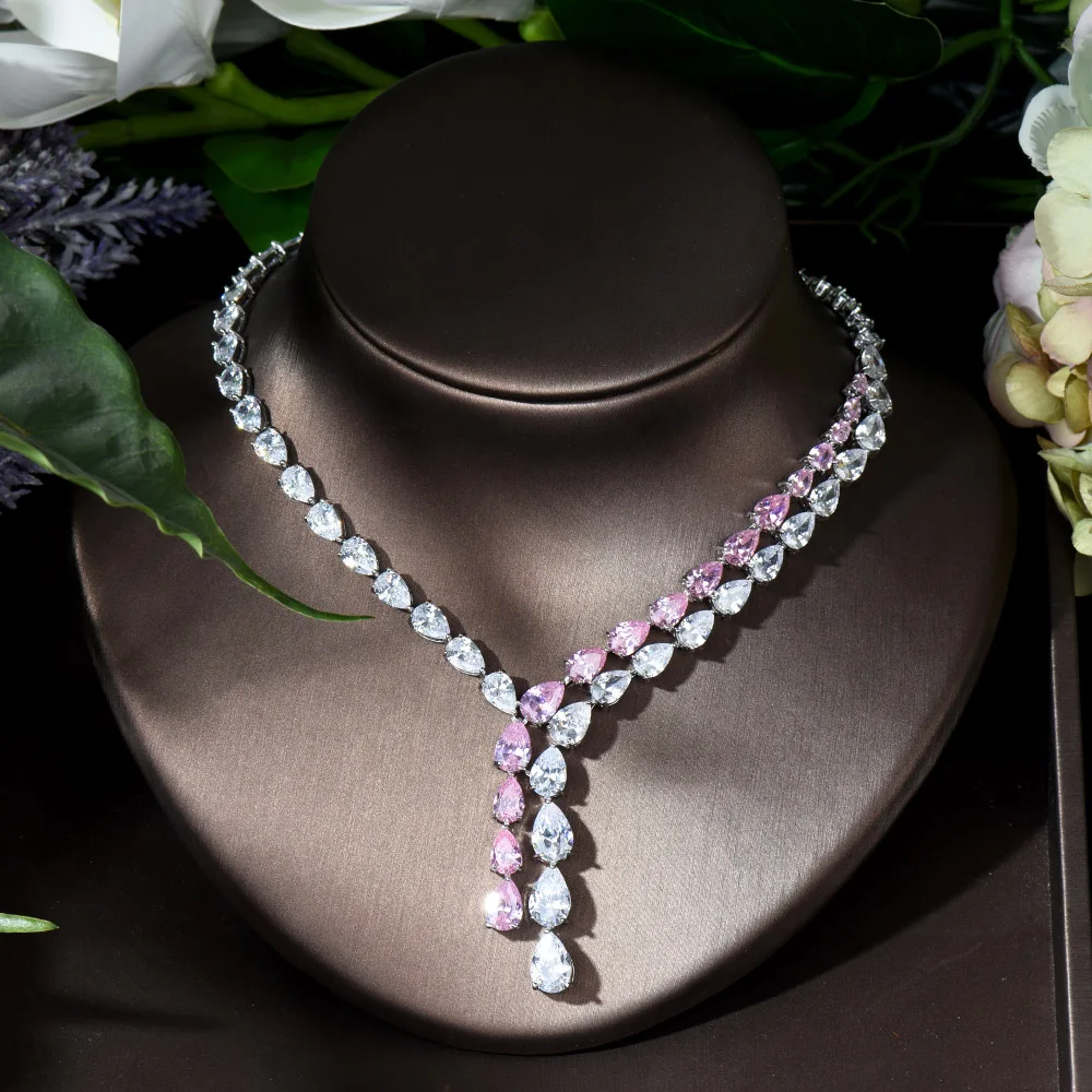 HIBRIDE Clear Best Quality Brilliant Crystal Zircoina Earrings And Necklace Bridal Jewelry Set Wedding Dress Accessories N-1453