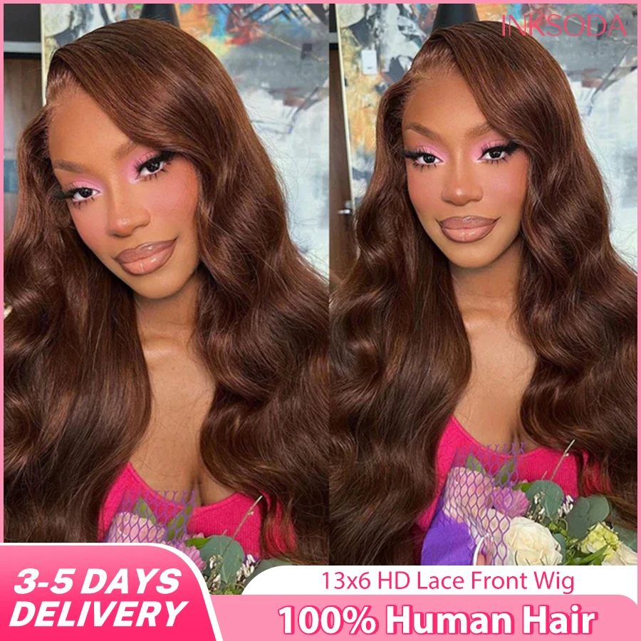 

Шоколадно-коричневые парики из натуральных волос с объемной волной, плотность 220 30, 38 дюймов, бразильские 13x6 HD, кружевные фронтальные парики # 4-цветный парик фронта шнурка 13x4