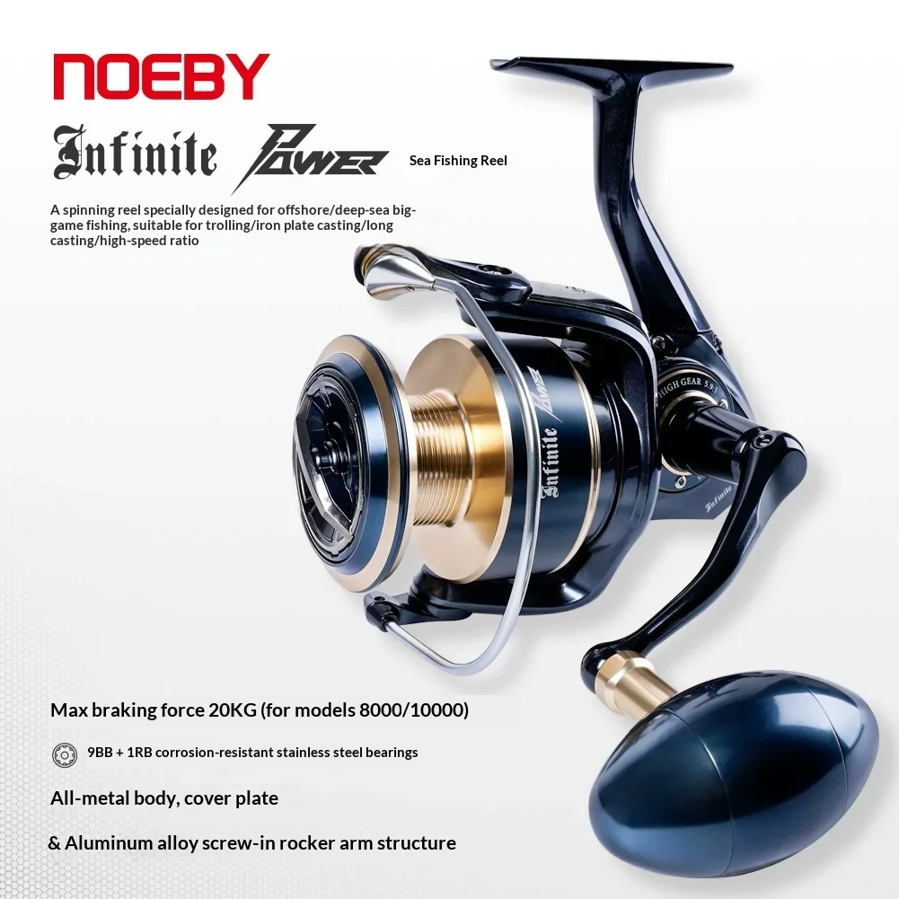 NOEBY Infinite Power Saltwater Spinning Fishing Reel High Gear Ratio Big Game Long Casting Inshore Offshore Popper Jigging