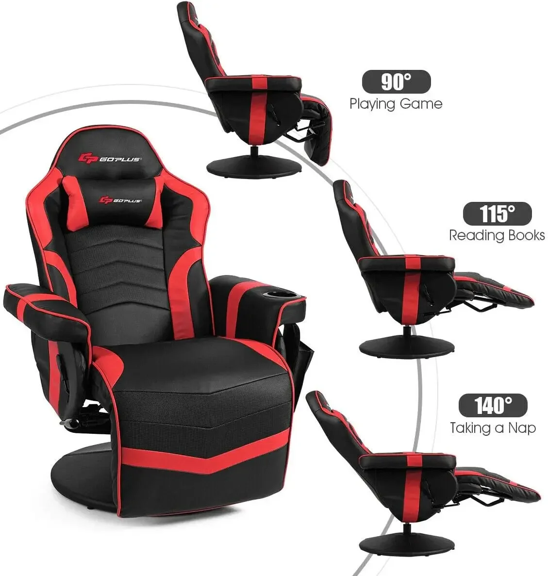 Cadeira de jogos de massagem, poltrona reclinável para jogos estilo corrida com encosto ajustável e apoio para os pés, couro PU ergonômico com encosto alto