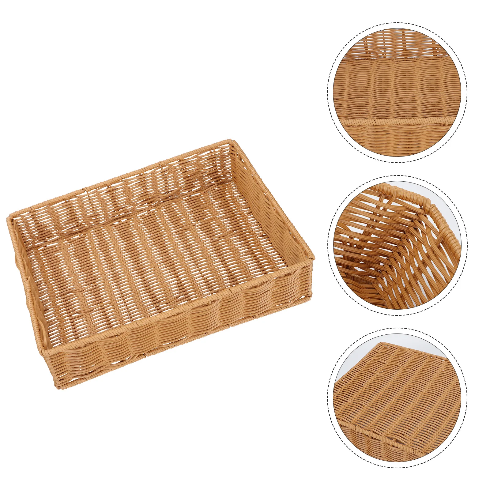 

Rattan Style Storage Basket Brown Household Organizer Rectangular Fruit Snack Container Decorative Kitchen Basket For