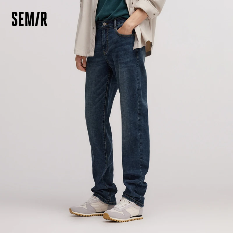 Semir celana Jeans hitam Denim pria, celana panjang Denim hitam serbaguna sederhana kaki lurus belel Retro baru musim dingin 2024