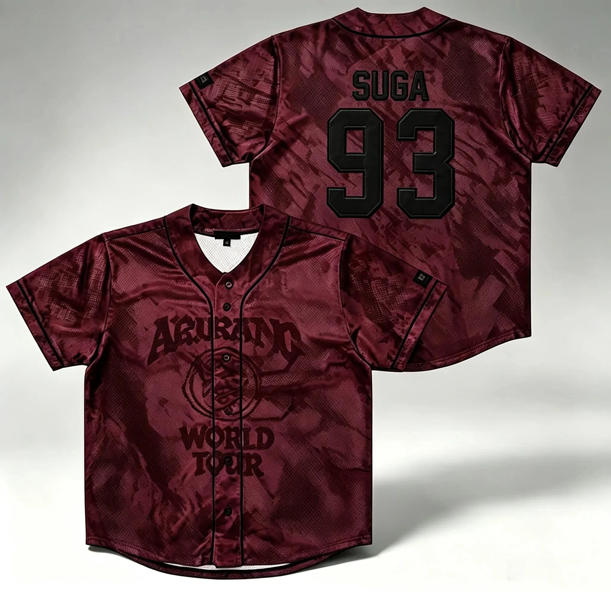 Kpop World Tour Baseball Jersey 95 Kids Adults Unisex Burgundy Button Up Short Sleeve Loose Summer Concert Streetwear Top