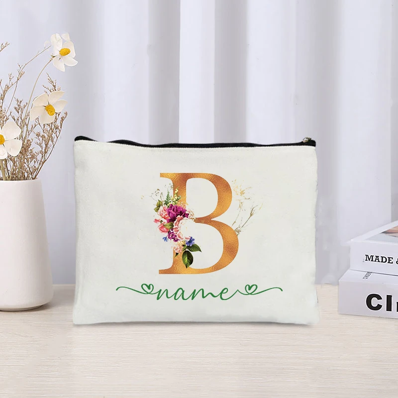 Personalized Gold Customized Name Printed Makeup Bag Fashionable Women Portable Travel Shopping Essential Side Bag Birthday Gift