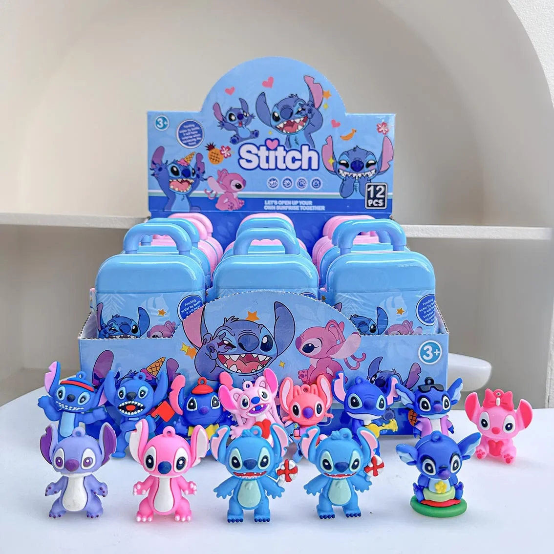 

2025 new Disney 12pcs New Stitch Blind Box Luggage Case Toy Blind Box Doll Educational Cartoon Cute Keychain