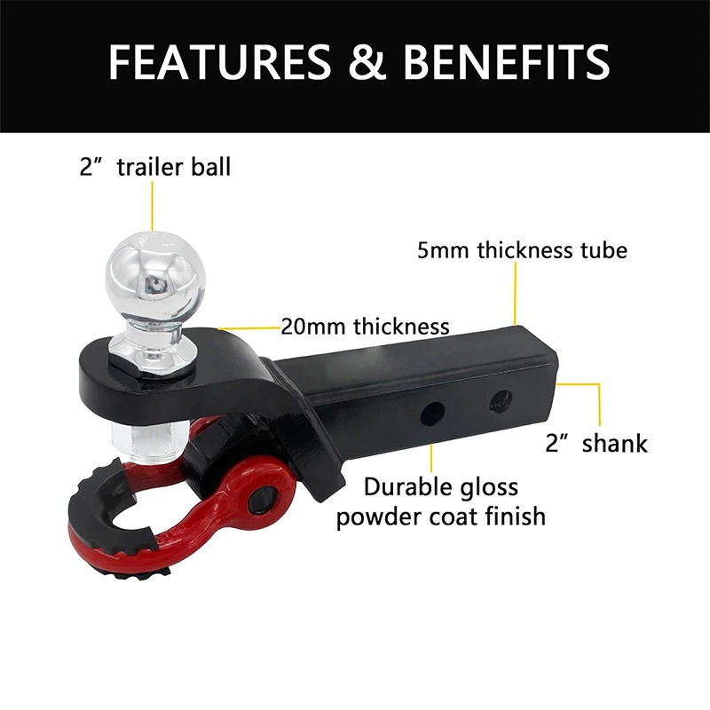 Welded square tube trailer hook with tongue for off-road vehicle modification, trailer arm, trailer ball, towing