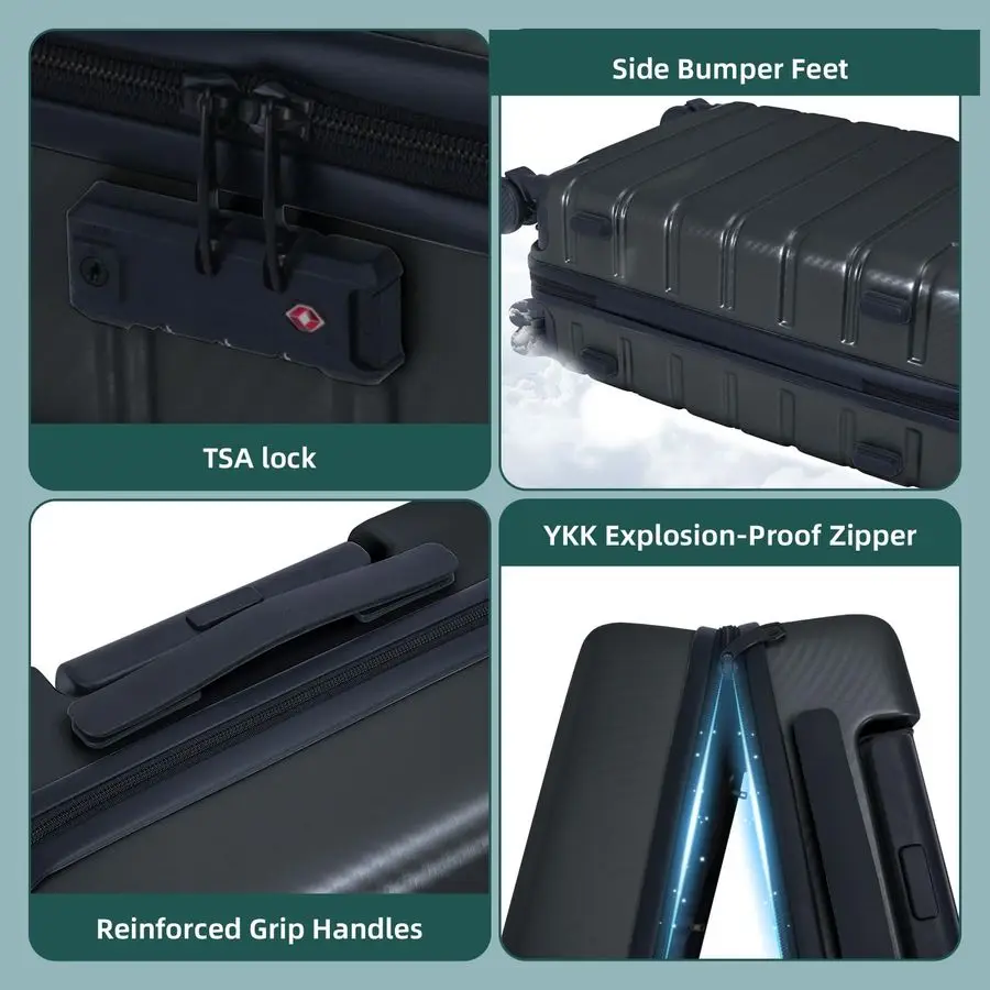 荷物、PC対応ハードシェルスーツケース 22x14x9 インチ 機内持ち込み可能 TSAロック YKKジッパー ダブルスピナーホイール 軽量 旅行用 Mサイズ