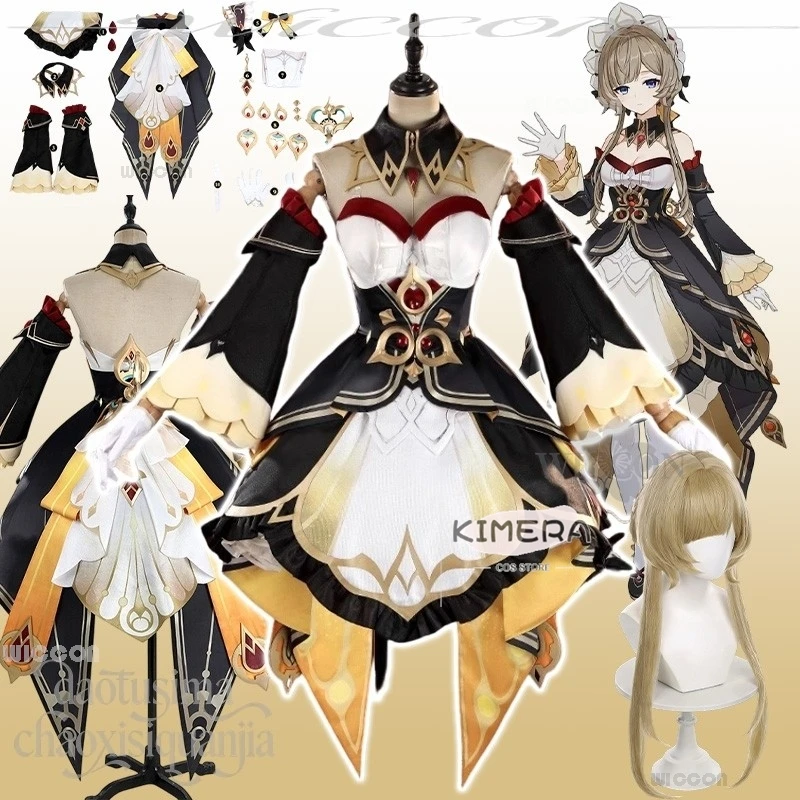 

Anime Adults Marionette Sandrone Cosplay Genshin Impact Game sexy costumes Kawaii Maid Uniform Yellow Dress Accessories