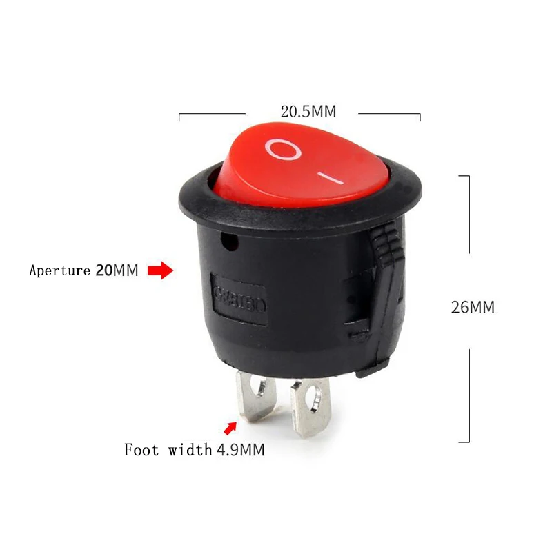 10Pcs Red Black White 20MM ON/OFF Round Rocker Toggle Switch 6A/250VAC 10A 125VAC Plastic Push Button Switch KCD1-105