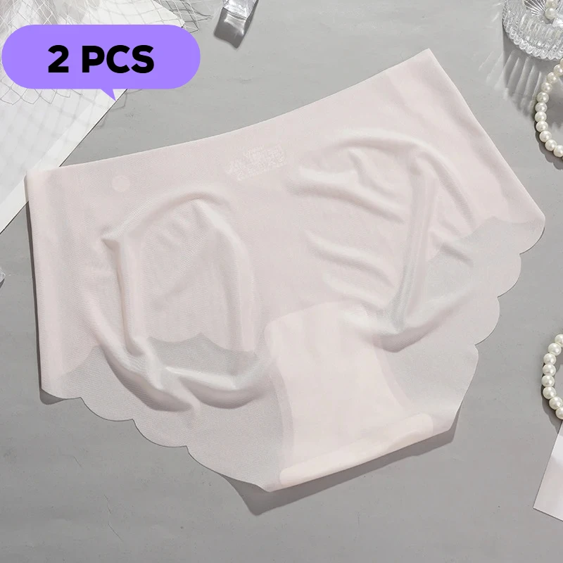 2PCS Ladies Ice Silk Seamless Underwear Summer Ultra Thin Quick Dry Panties Women Sexy Soft Briefs Breathable No Lines Lingerie