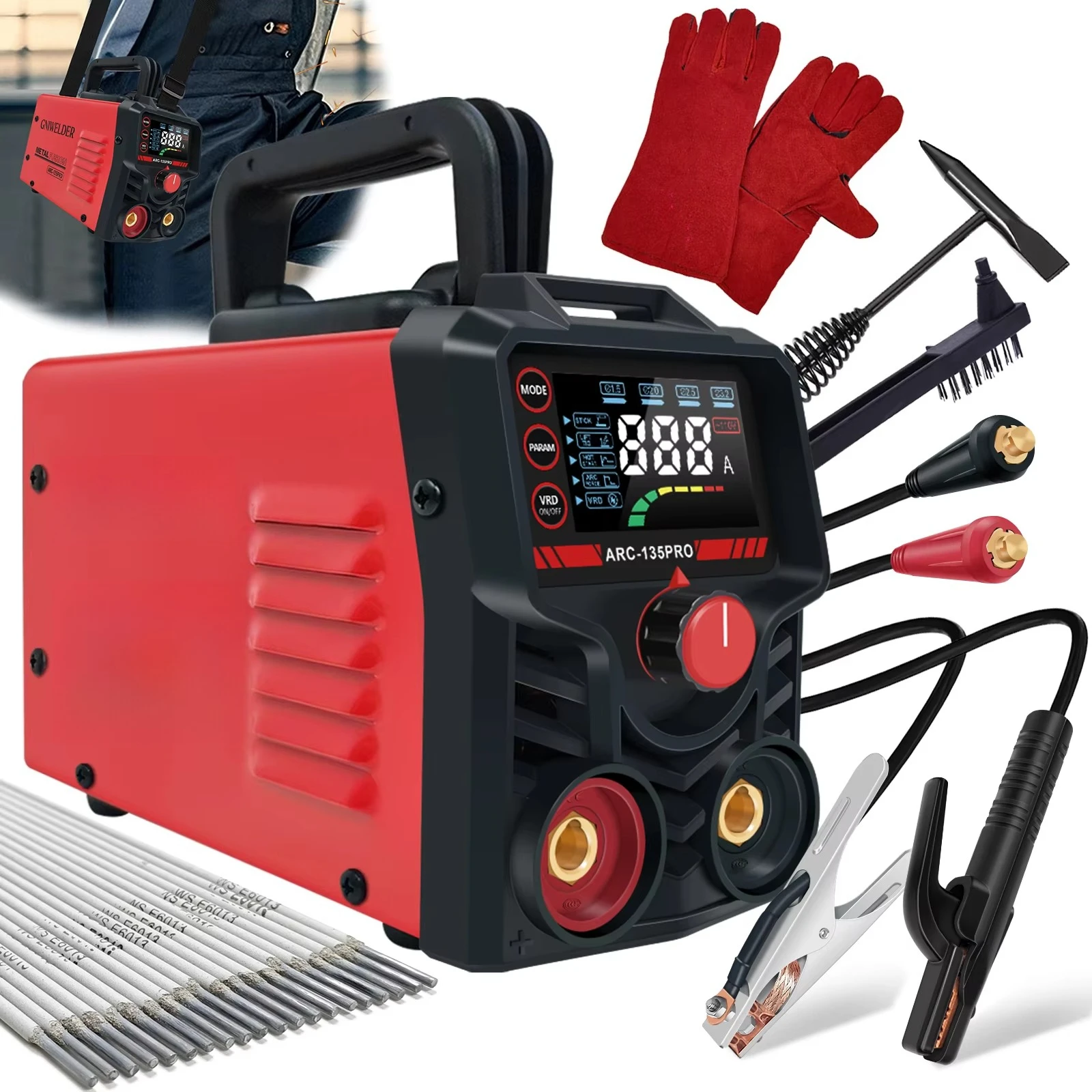 GNIWELDER Portable ARC Stick Welder 135A IGBT Inverter Welding Machine Synergic Control LED Display TIG Welder Manufacturer