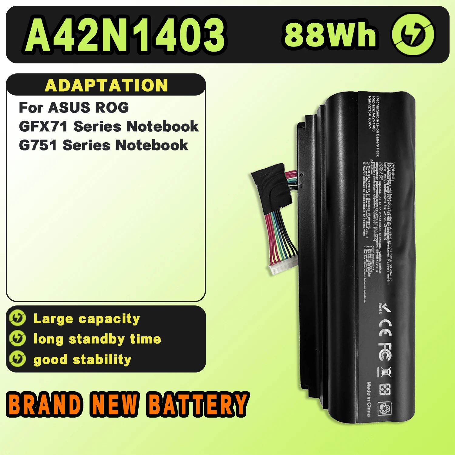 SAT A42N1403 New Laptop Batteries Replacement For ASUS ROG GFX71JY G751 G751J GFX71 15V-88Wh-4400mAh