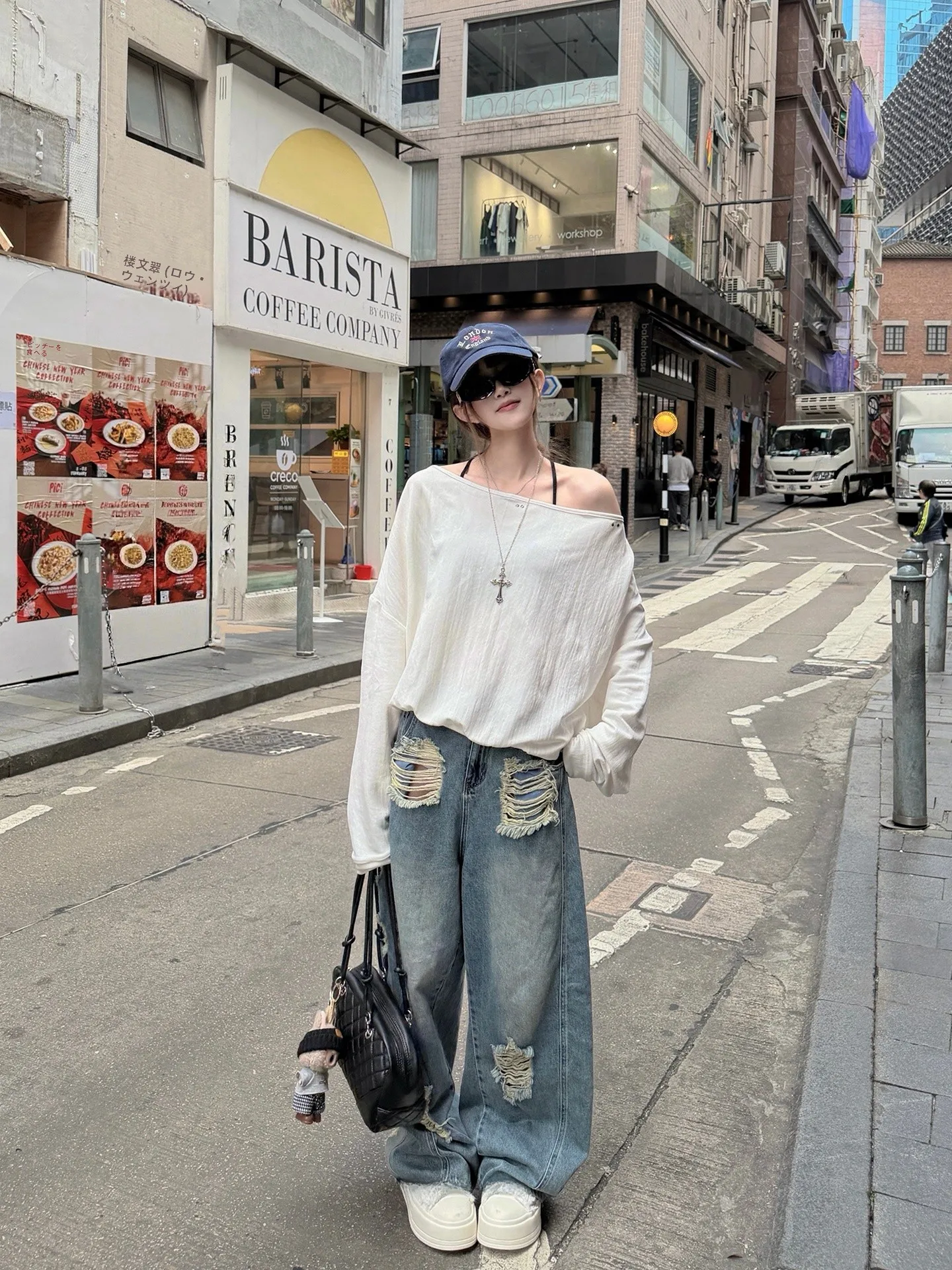 

Cuitcuit Blue Faded Denim Jeans Women's Summer Slim Wide Leg Pants Knife Hole Distred Cotton Straight Fit Trousers