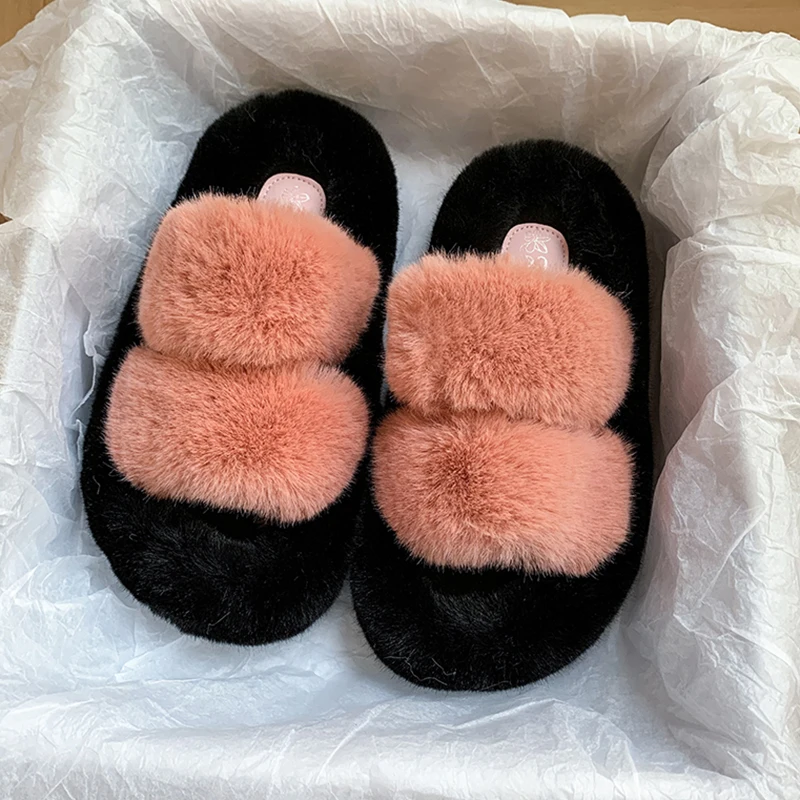 Med Shoes Woman\'s Slippers Flock Luxury Slides Fur Flip Flops Platform 2024 Designer Plush Soft Flat with fur Rome Rubber Fashio