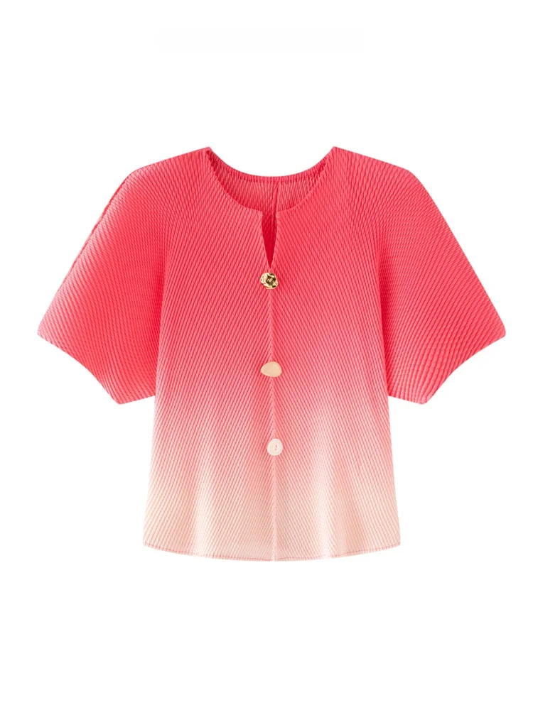 

Женская футболка свободного кроя с плиссировкой «Драконья чешуя», градиентный цвет, летняя новинка, универсальный стиль, эффект стройности, для деловых женщин
