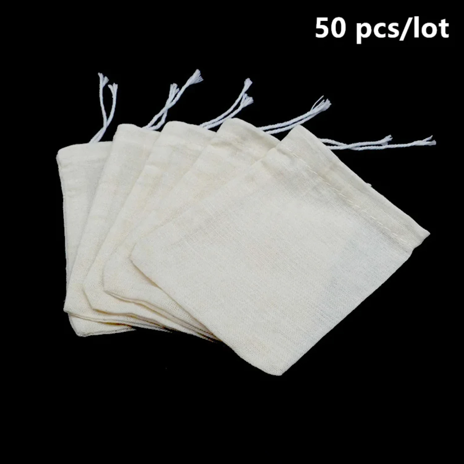 Multipurpose Mini Sachet Pouches - Set of 50 Tea Empty Cotton Muslin Bags with Drawstring in Various Sizes (6x8cm, 8x10cm, 10x15