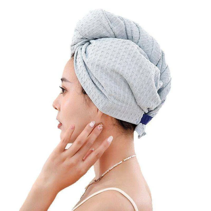 1Pc Solid Waffle Hair Drying Cap Hair Towel For Bathroom Women's Absorbent Quick Drying Shower Cap Wash Hair Wipe Head Towel