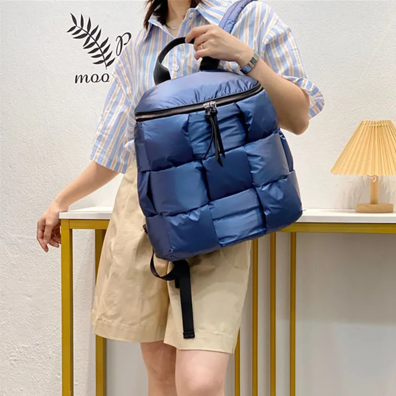 2022 New Women\'s Casual Backpacks Down Computer Backpack Autumn Winter Style Korean Fashion Space Cotton Solid Color School Bag