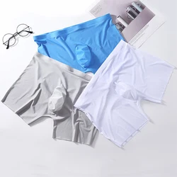 Ice Silk Men's Underwear Seamless Elastic Boxer Shorts For Men 3D Pouch Ultra Thin Comfortable Breathable Quick-Drying Panties