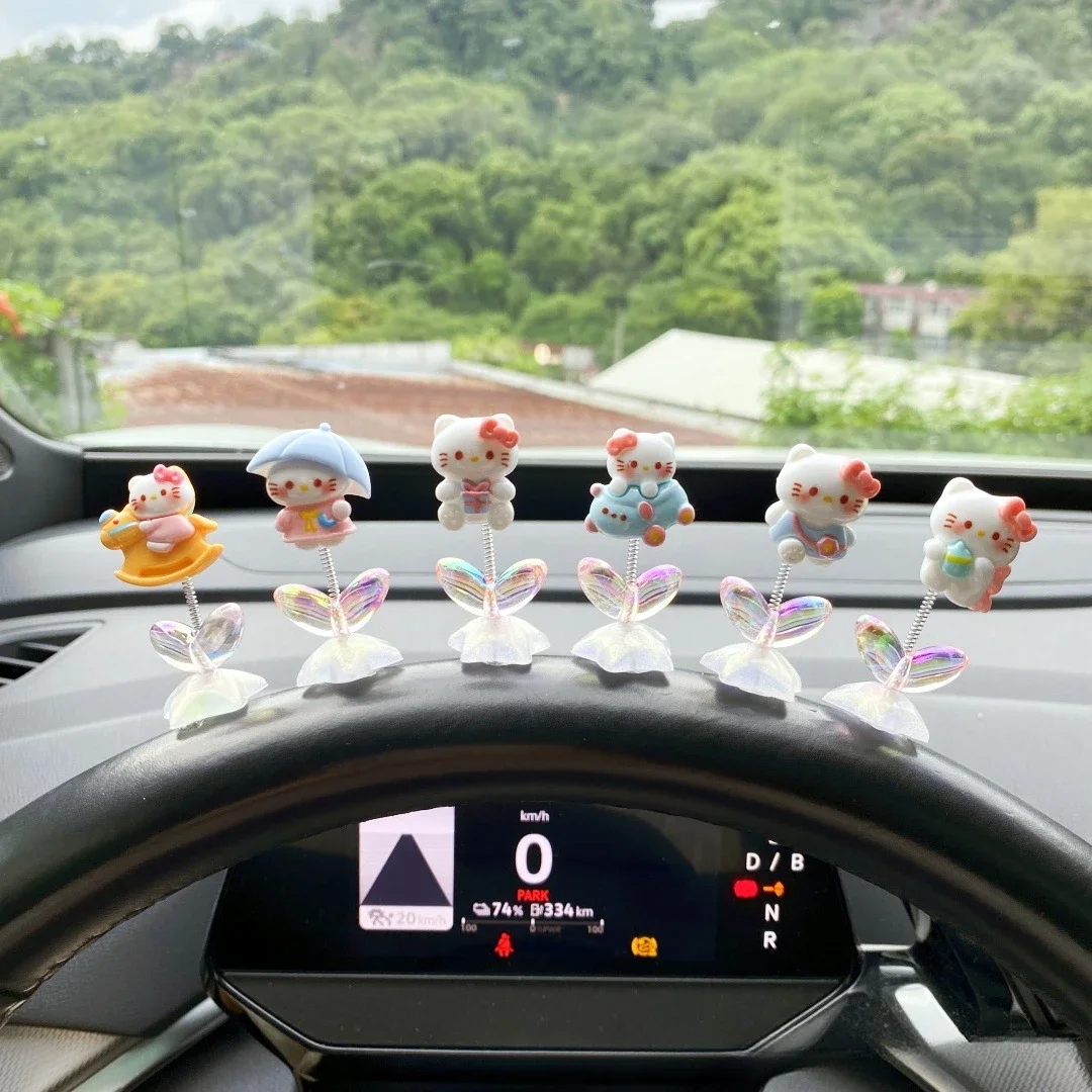 Hello Kitty Vehicle Mounted Accessories Shake Head Ornaments Cute Car Central Control Screen Electric Car Decor Small Patch