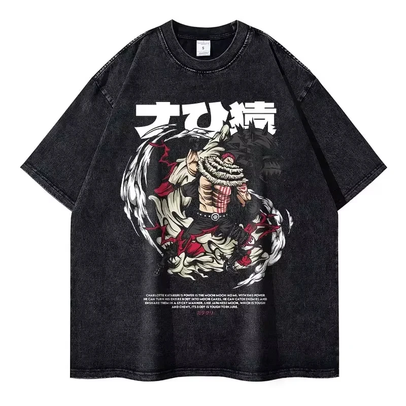 

One Piece 2026 New Style Fashion Pattern Retro Washed Cotton Round-neck Loose Comfortable Short-Sleeved T-shirt