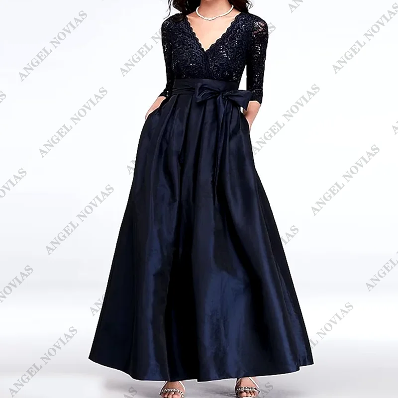 

Customized A-Line Navy Blue Mother of the Bride Dress for Weddings Elegant V Neck Robes Invitee Mariage