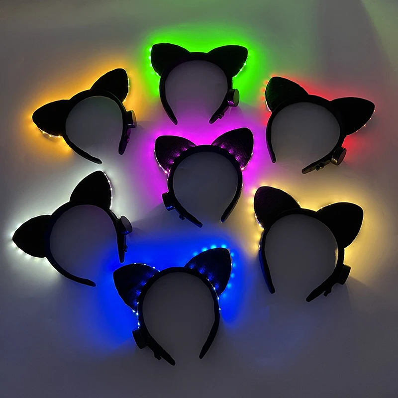 New Luminous Glowing Headband Girl Women LED Light Up Cat Ear Hairband Birthday Party Props Hen Night Hair Band Hair Accessories