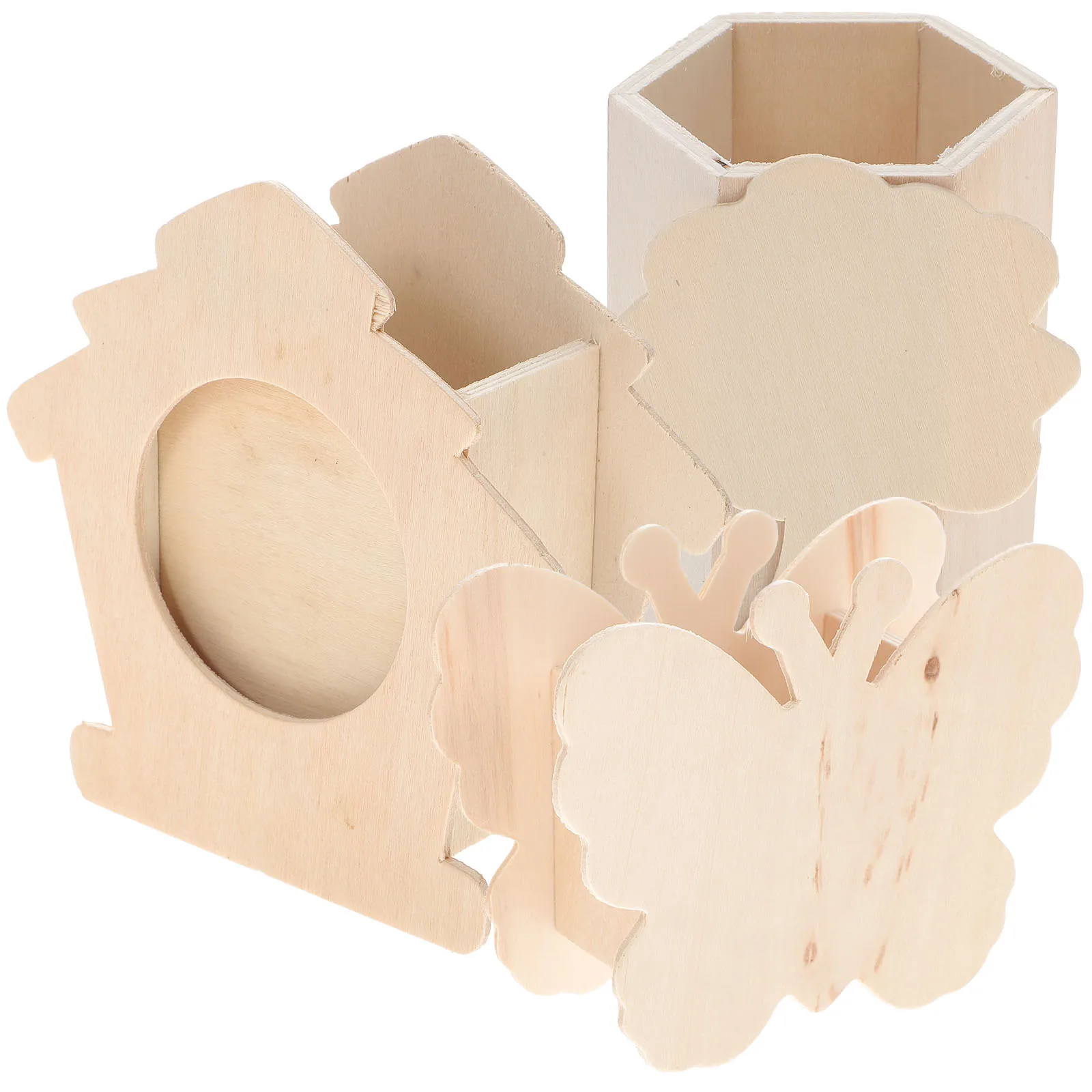

3pcs Handmade DIY Pen Holder Aesthetic Cute Decorative Storage Box Wooden Pencil Child Cartoon Ornaments Multi Function