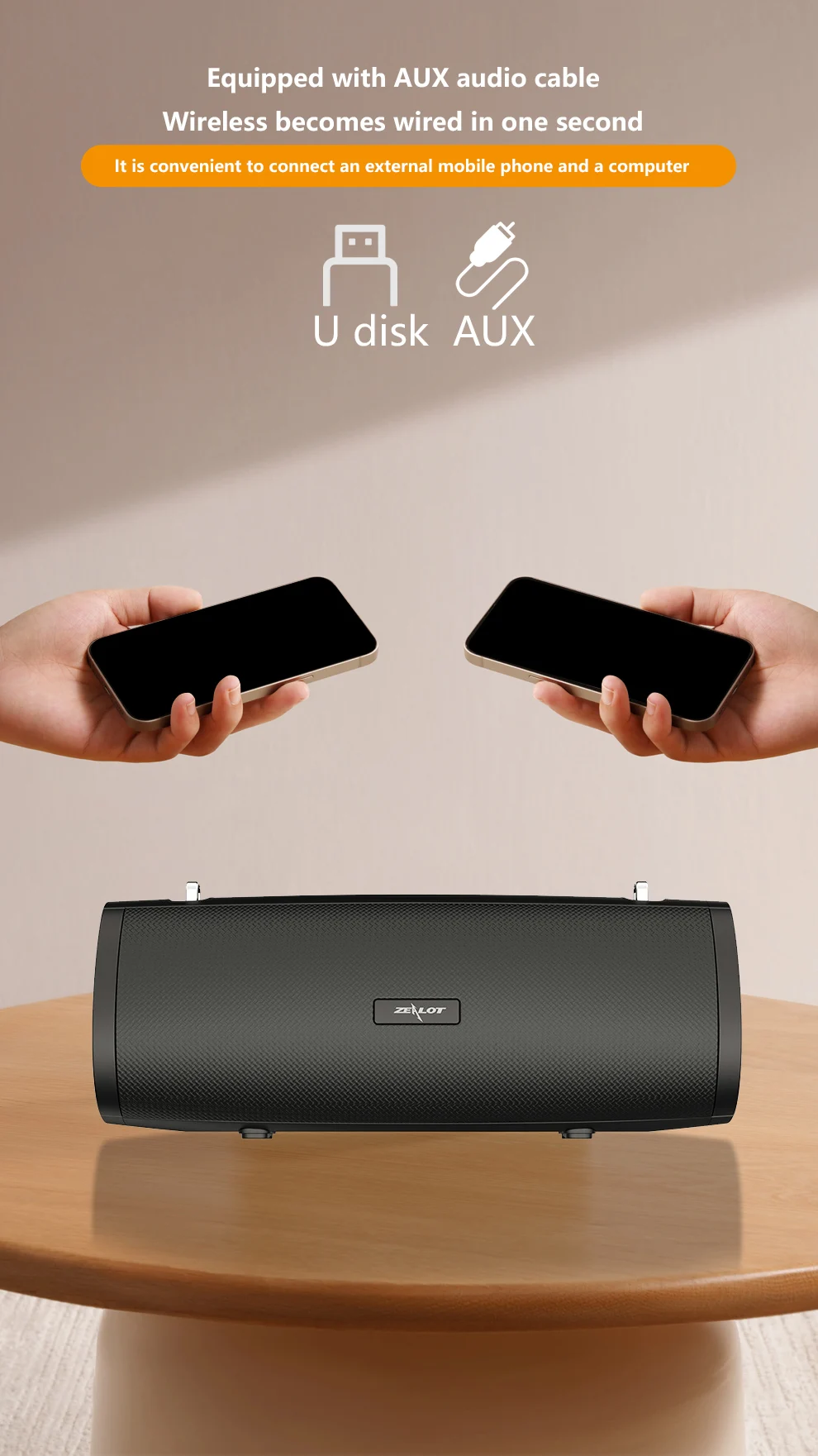 ZEALOT-S38 Tragbarer kabelloser Lautsprecher, Outdoor-Bluetooth-Subwoofer-Lautsprecher 20W, HiFi-Klangqualität, RGB-Beleuchtung, 24 Stunden Spielzeit – Detail 11