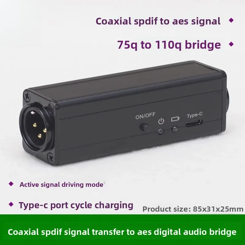 Coaxial SPDIF to AES Level XLR Recording DAT to Digital Active Monitor Speaker 75 Ohm to 110 Ohm