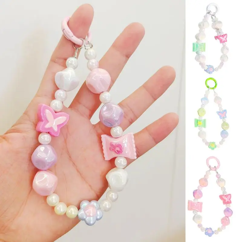 

Mobile Phone Lanyard Short Style Wrist Strap Bow Knot Handmade Beaded Bracelet Pendant Lanyard Anti-Lost Wide Wrist Strap