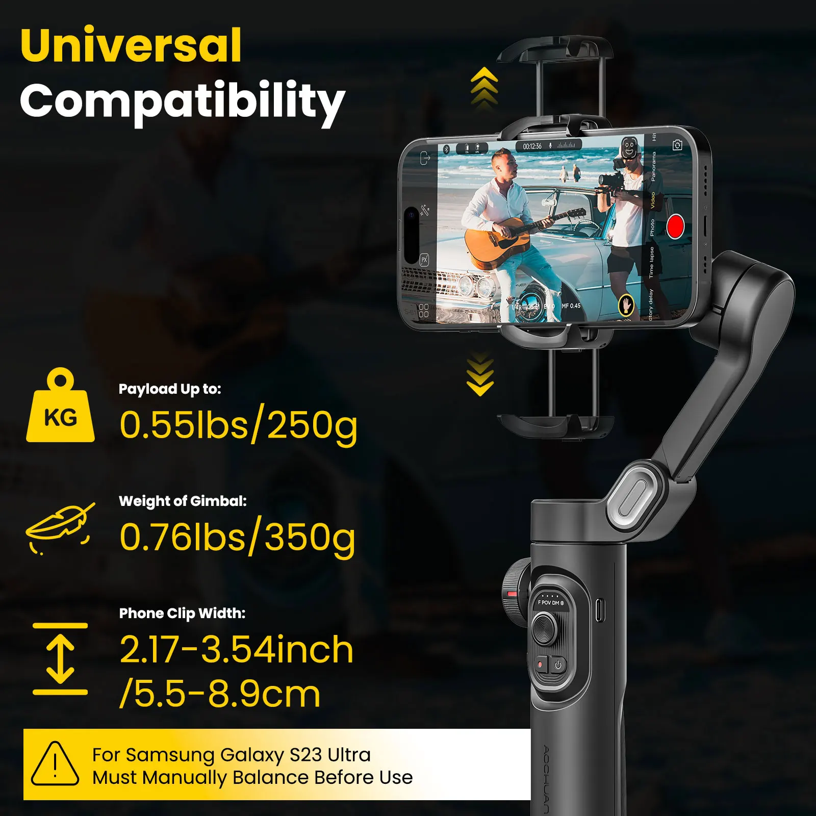 AOCHUAN Smart XE Combo Phone Gimbal Stabilizer with Extension Rod 3-Axis Phone Gimbal Stabilizer For iphone and Android phone