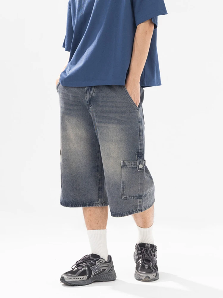 

Queenop 2026 Spring Summer Men's Vintage Waed Denim Jeans Mid-Rise Casual Loose Fit Sweat Absorbent Blue Light Wa