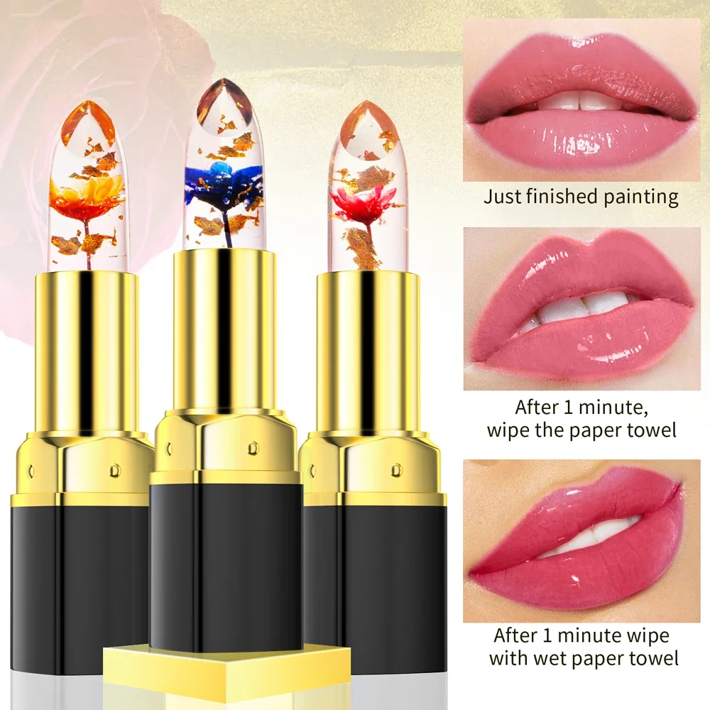 1PC Crystal Jelly Lip Balm Lipstick Flower Temperature Color Changing Lips Care Makeup Waterproof Lasting Moisturizer Lipsticks