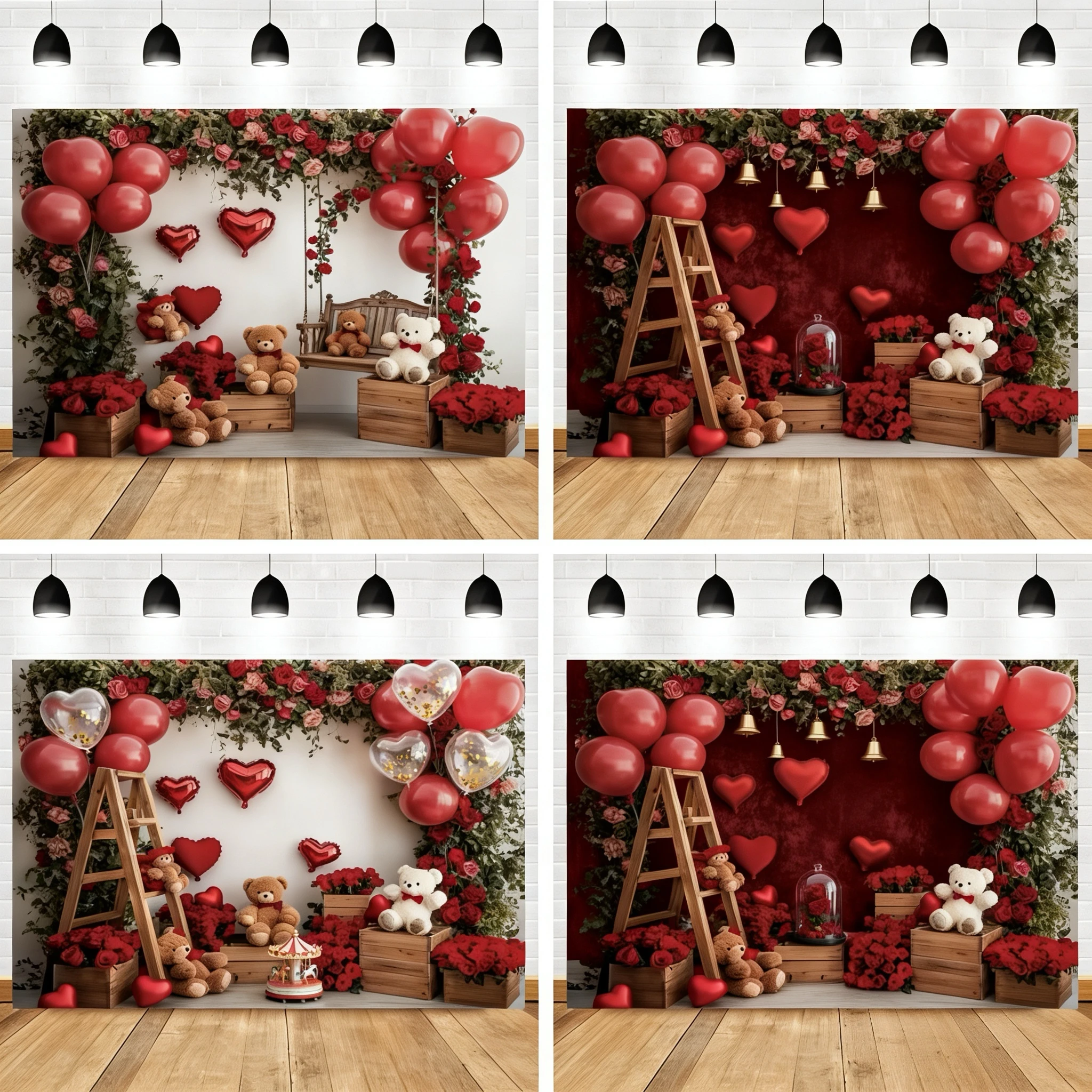 Fondo de globo rojo para el Día de San Valentín, decoración de boda, despedida de soltera, rosa roja, corazón de amor, osito de