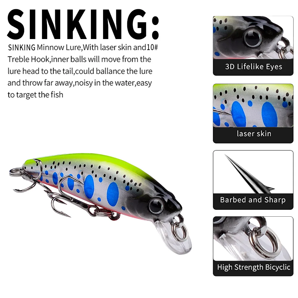 5.6cm 6.8g Mini Sinking Minnow Wobblers Fishing Lures Trout Artificial Plastic Hard Bait Jerkbait Crankbait Bass Fishing Tackle