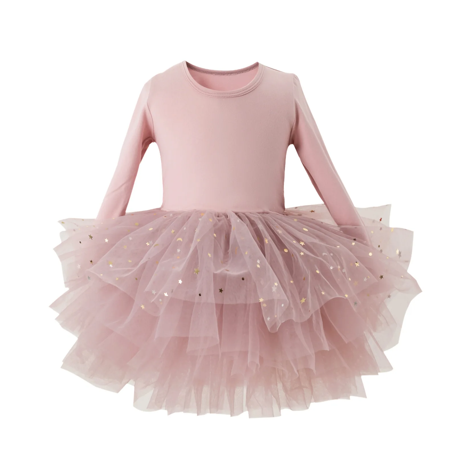 Girl Ballet Tutu Dress Fashion Kids Dancing Party Long Sleeve Vest Dress Performance Costume Princess Wedding Girl Dress L011