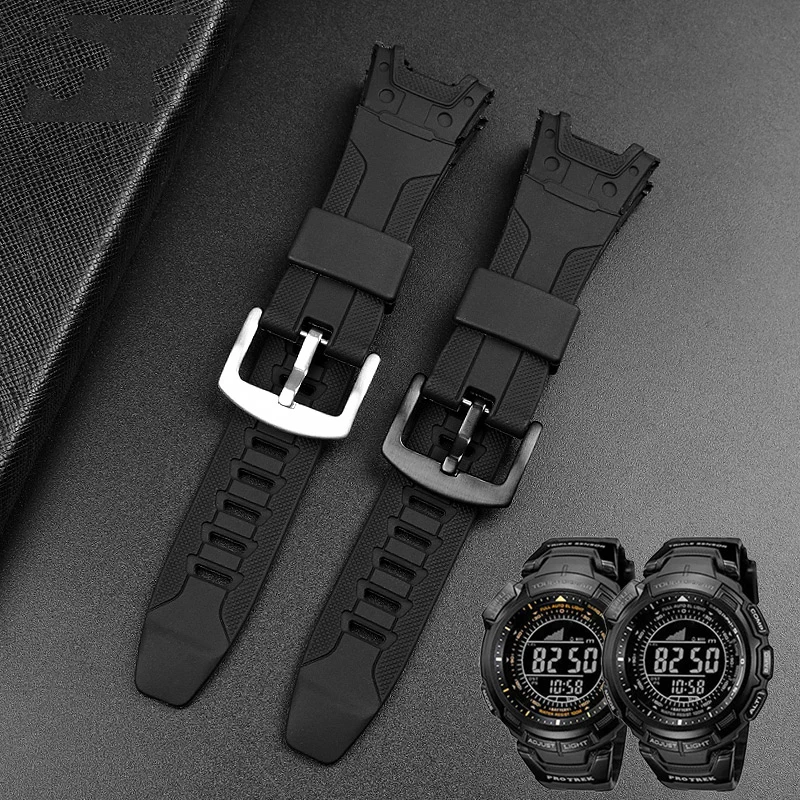 26mm Resin rubber silica gel waterproof Black strap Pin For Casio PROTREK Series PRG-110Y PRG-110C PRW-1300Y PRW-1500Y PRG-130Y