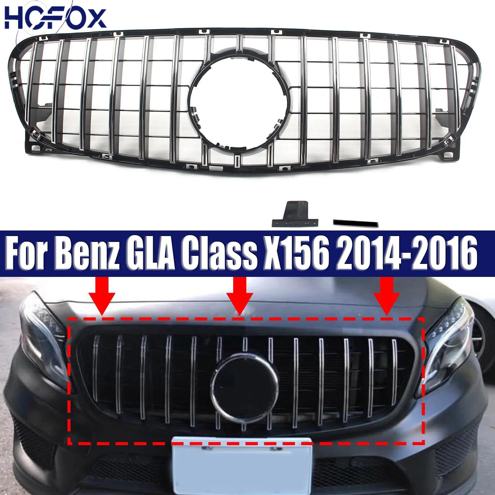 

For Mercedes Benz GLA Class X156 2014 2015 2016 Front Grille Grill Upgrade GT Style Centre Panel Styling Upper Grill