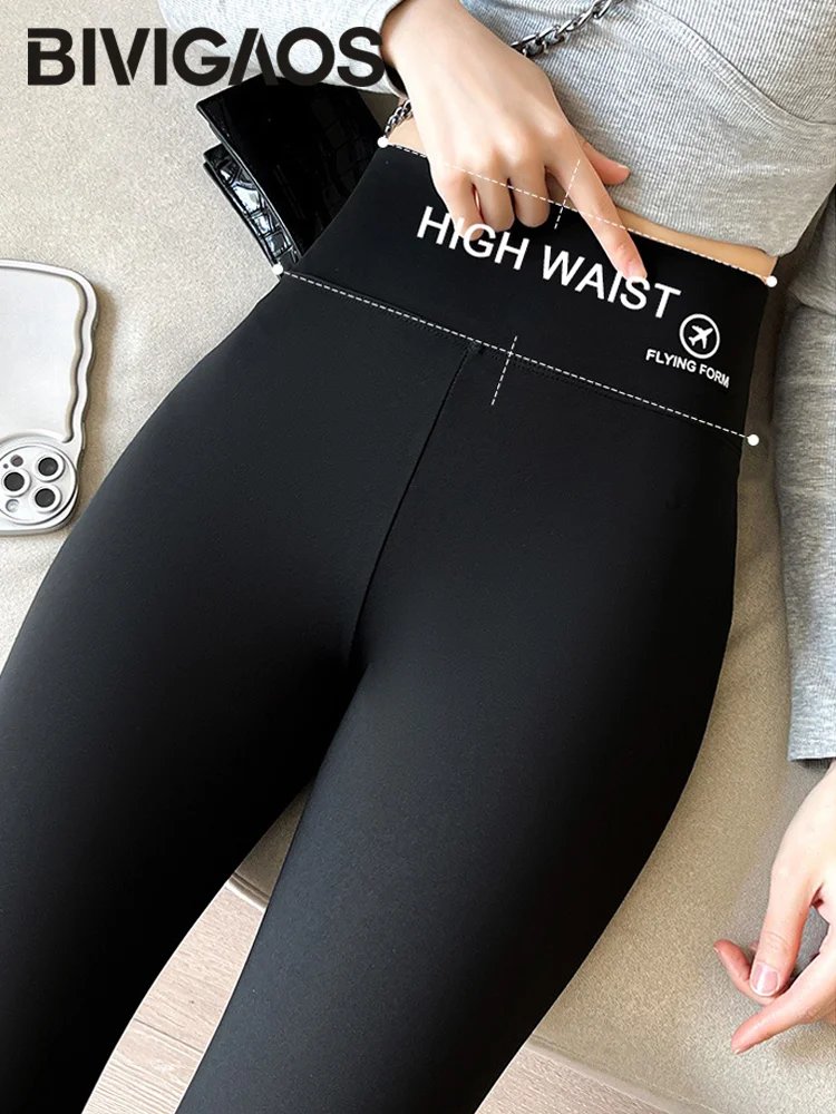 BIVIGAOS Airplane Mark Print Shark Leggings High Waist Sports Casual Seamless Leggings Slim Skinny Black Leggings Spring Summer