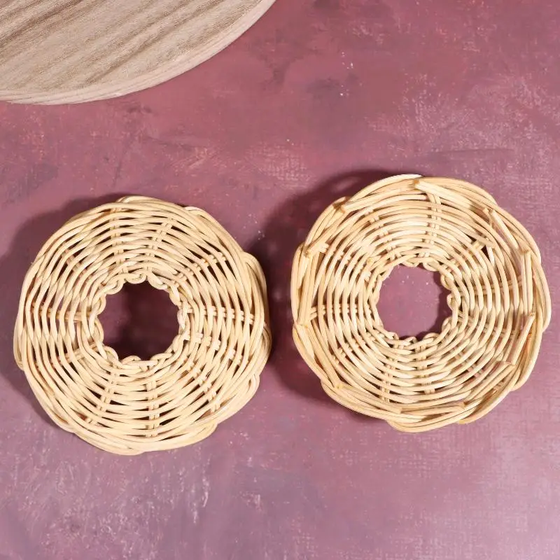 New Sale 2Pcs Handwoven Rattan Lampshade Vintage Chandelier Hanging Light Cover Outdoor Camping Interior Lamp Shade Decoration
