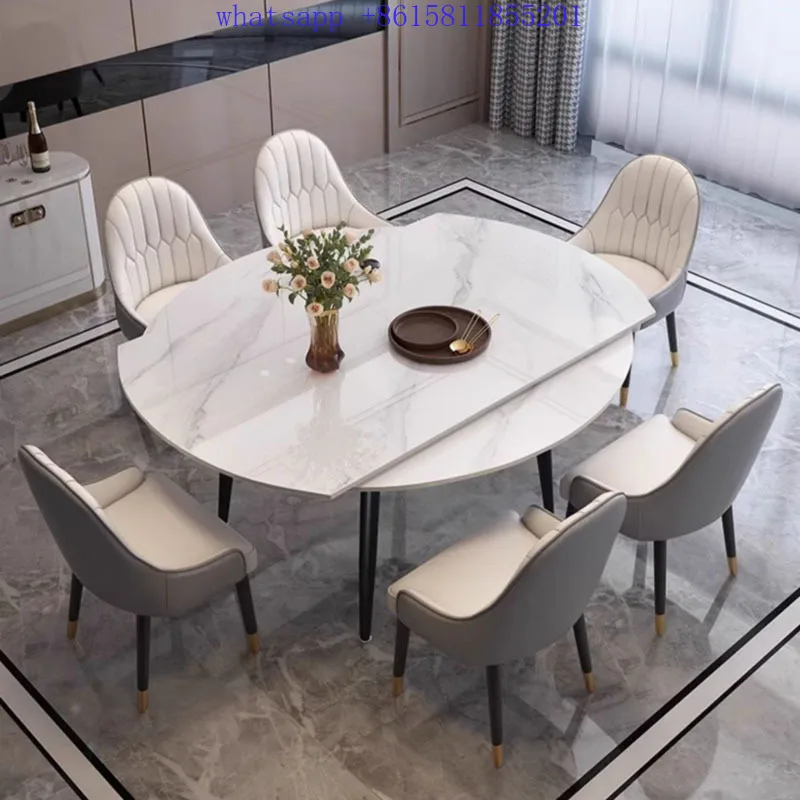 

Modern minimalist round dining table Retractable chair White dining table manger home furniture comedores de 6 sillas