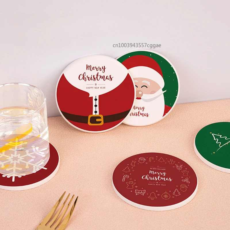 

Christmas Diatomite Absorbent Coasters Cartoon Snowman Anti-slip High-Temperature Cup Mat Heat Insulation Hot Pad Table Decor