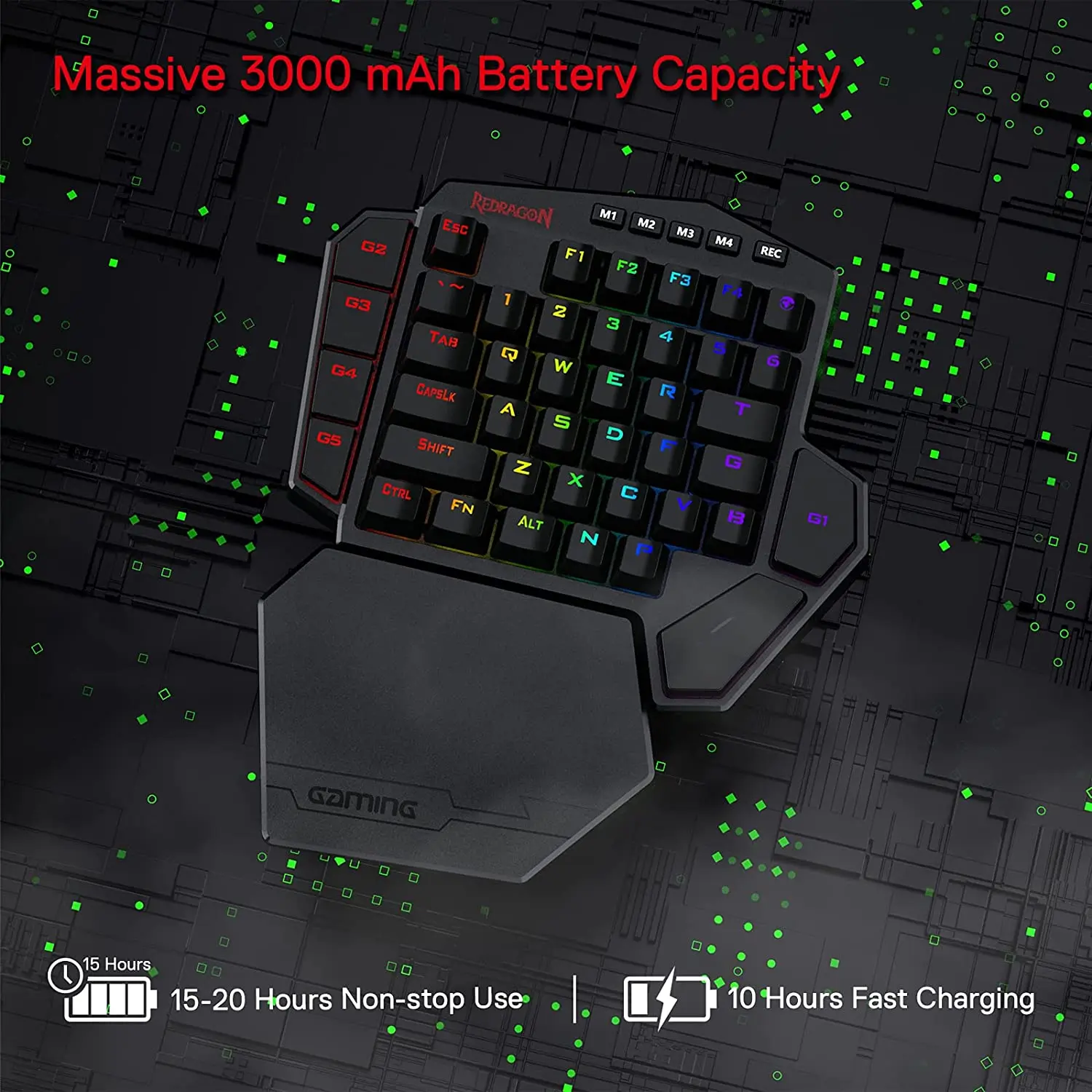 Imagem -03 - Redragon-um-handed Rgb Teclado Mecânico para Jogos Descanso de Pulso Destacável K585 sem Fio 2.4ghz Atualizado