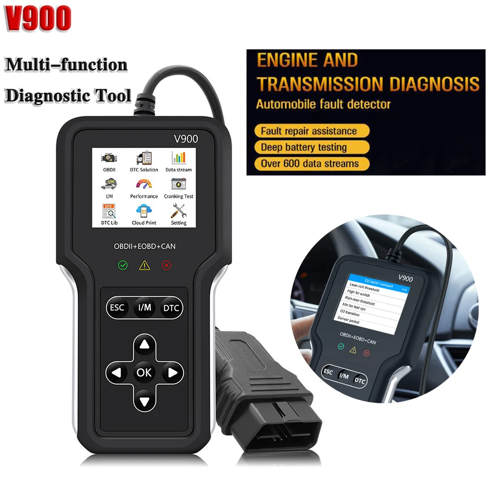 

V900 Car Engine Transmission Fault Diagnostic Tool Read and Clear Fault Codes Multifunctional Portable OBD2 Code Reader Scanner
